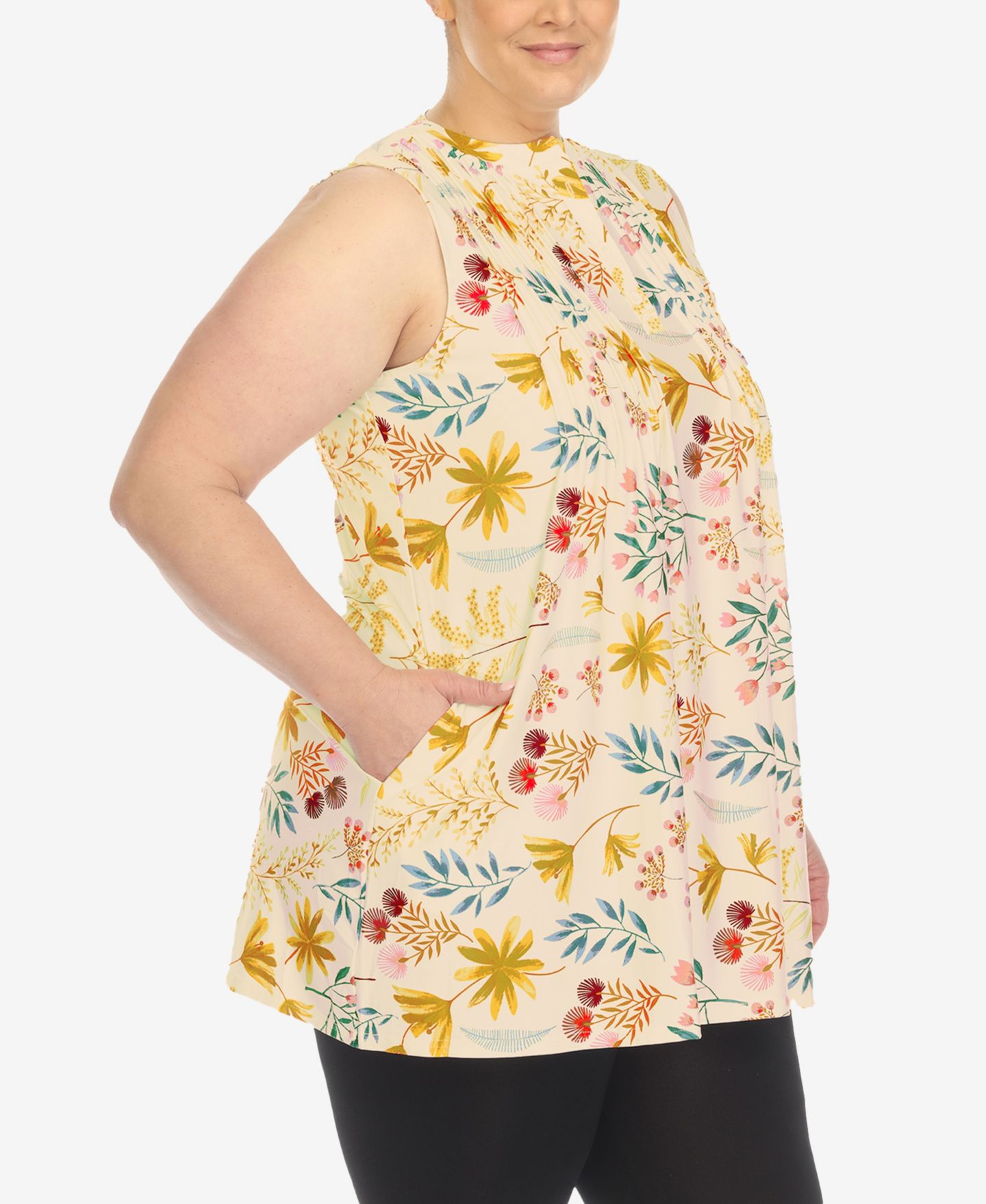 Женский топ White Mark Plus Size Floral Sleeveless Tunic Top, цвет: Бежевый — фото 3
