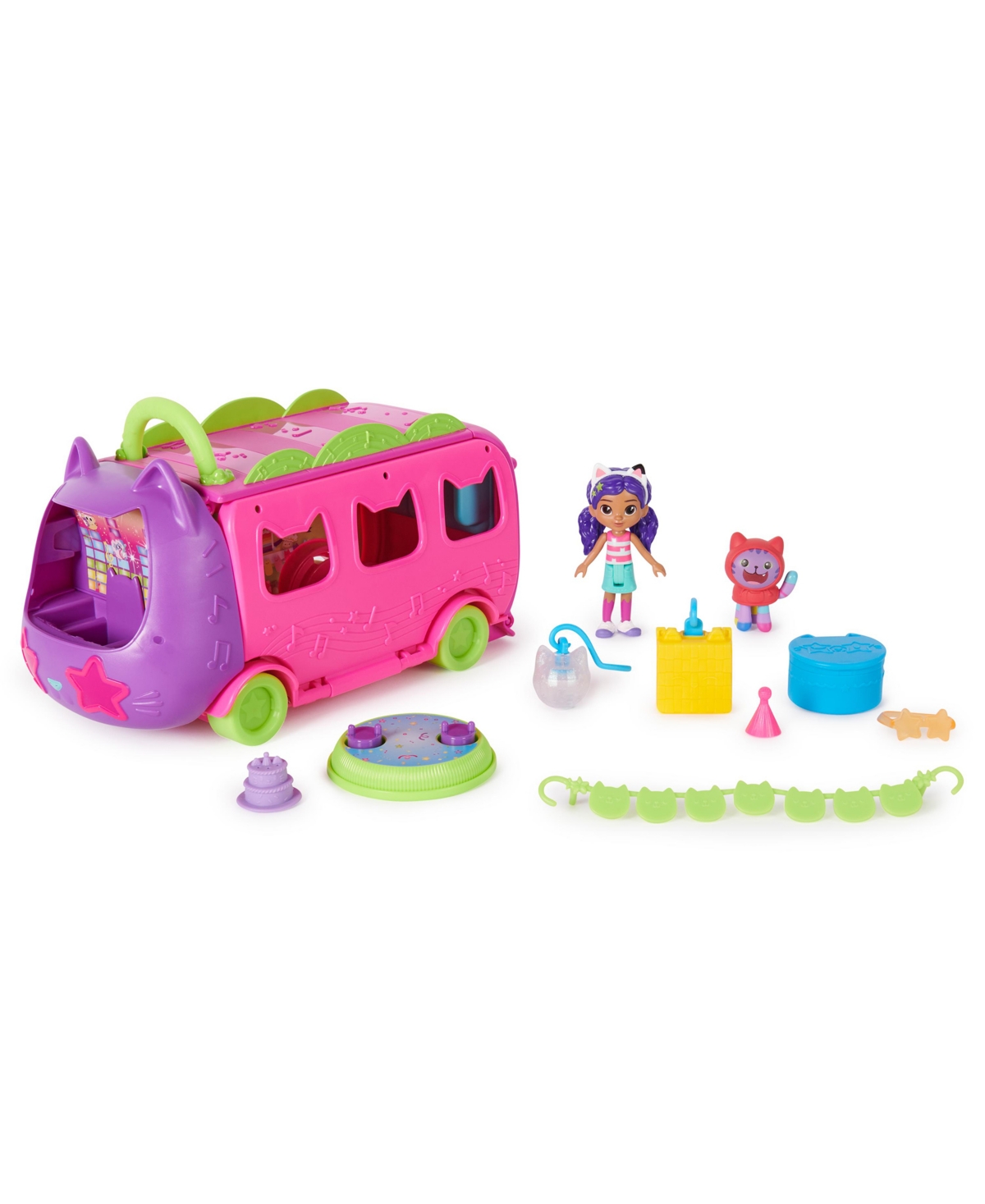 Gabby's Dollhouse Kids' Celebration Party Bus Playset With Gabby Dj Catnip Toy Figures And Dollhouse Accessories In Multi-color