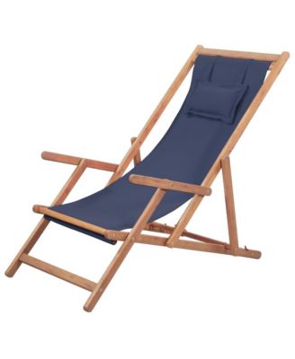 Folding Beach Chair Fabric and Wooden Frame Blue
