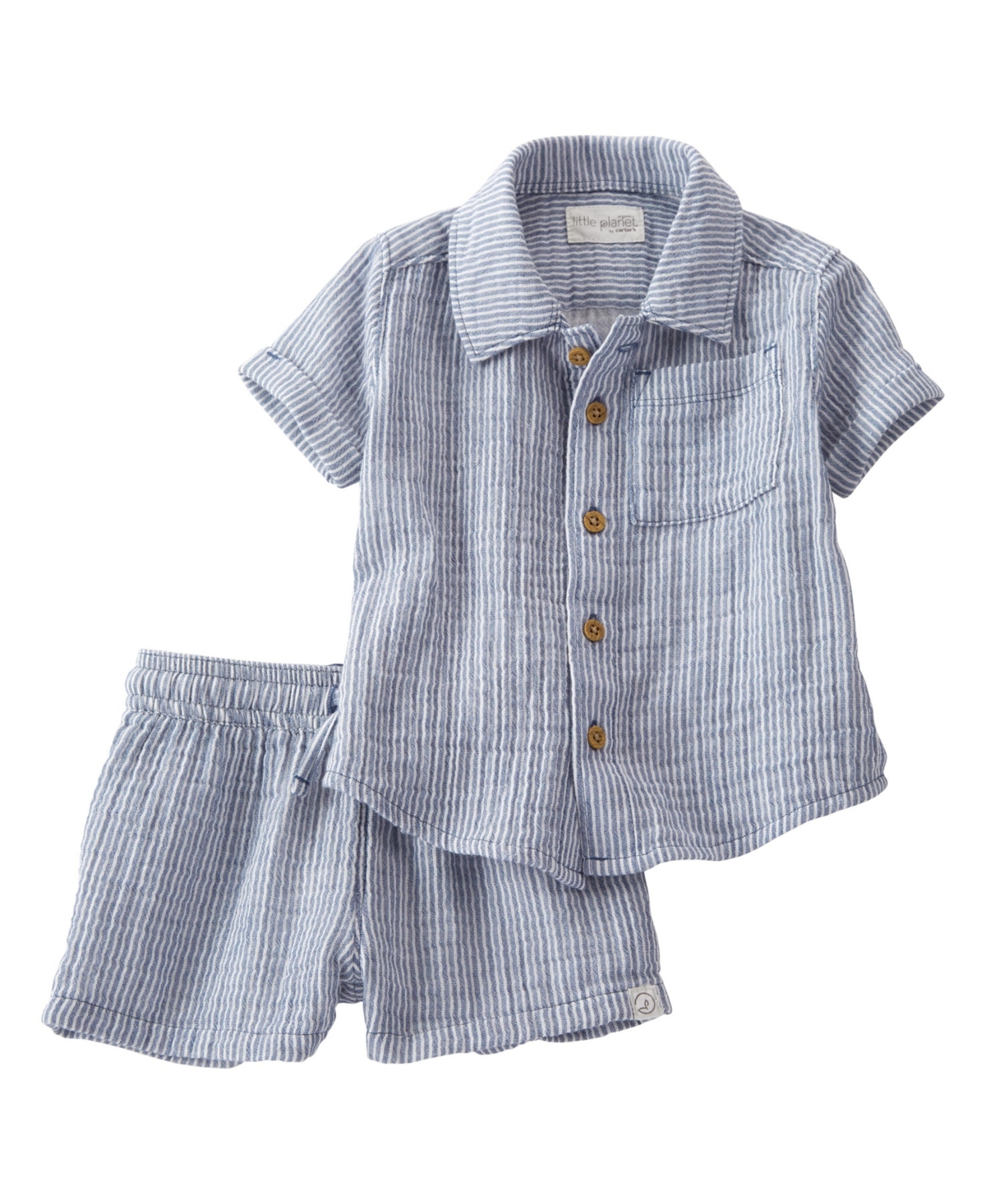 Shop Carter's Little Planet By  Baby Boys And Baby Girls Organic Cotton Gauze Coordinating Set In Blue