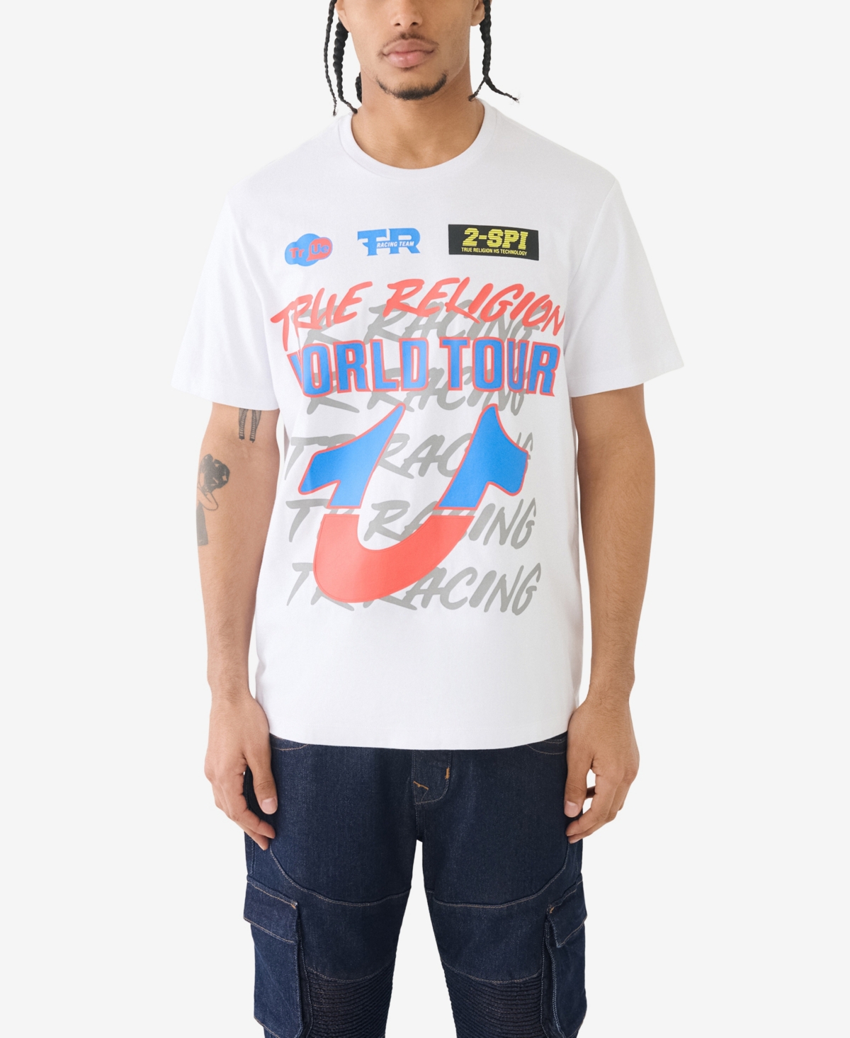 Shop True Religion Men's Short Sleeve Tr Racing T-shirts In Optic White
