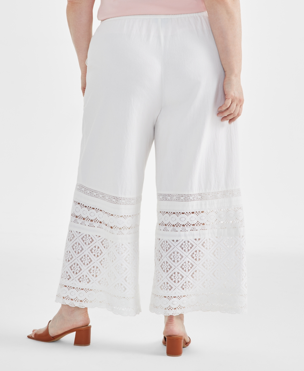 Style & Co Plus Size Cotton Crochet Wide-Leg Pants, Created for Macy's