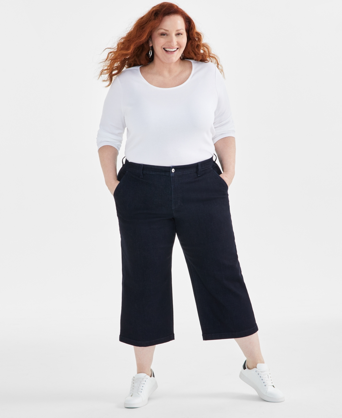 Plus Size High Rise Wide-Leg Crop Jeans, Created for Macy's - Rinse