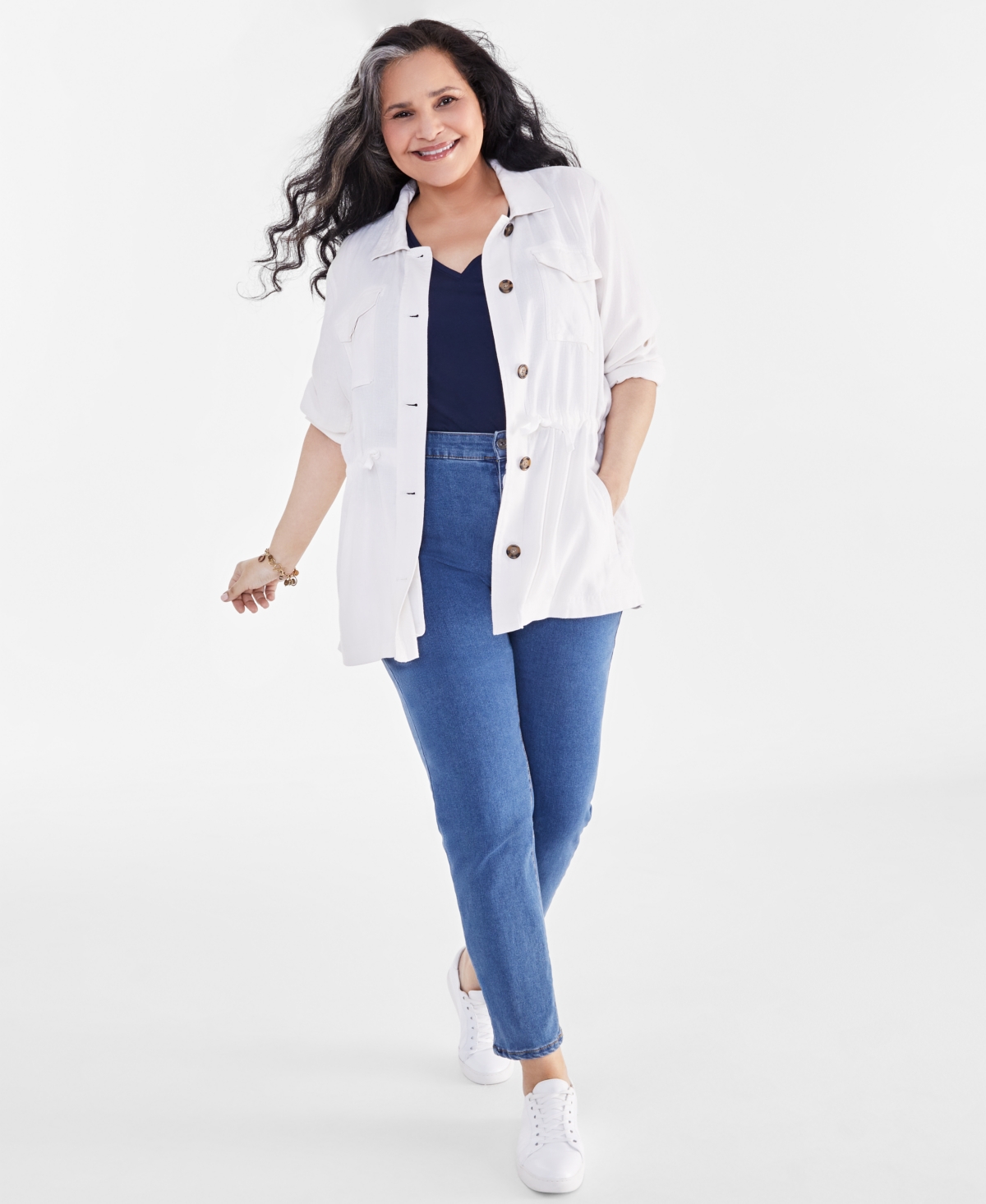Style & Co Plus Size Linen Blend Field Jacket, Created for Macy's