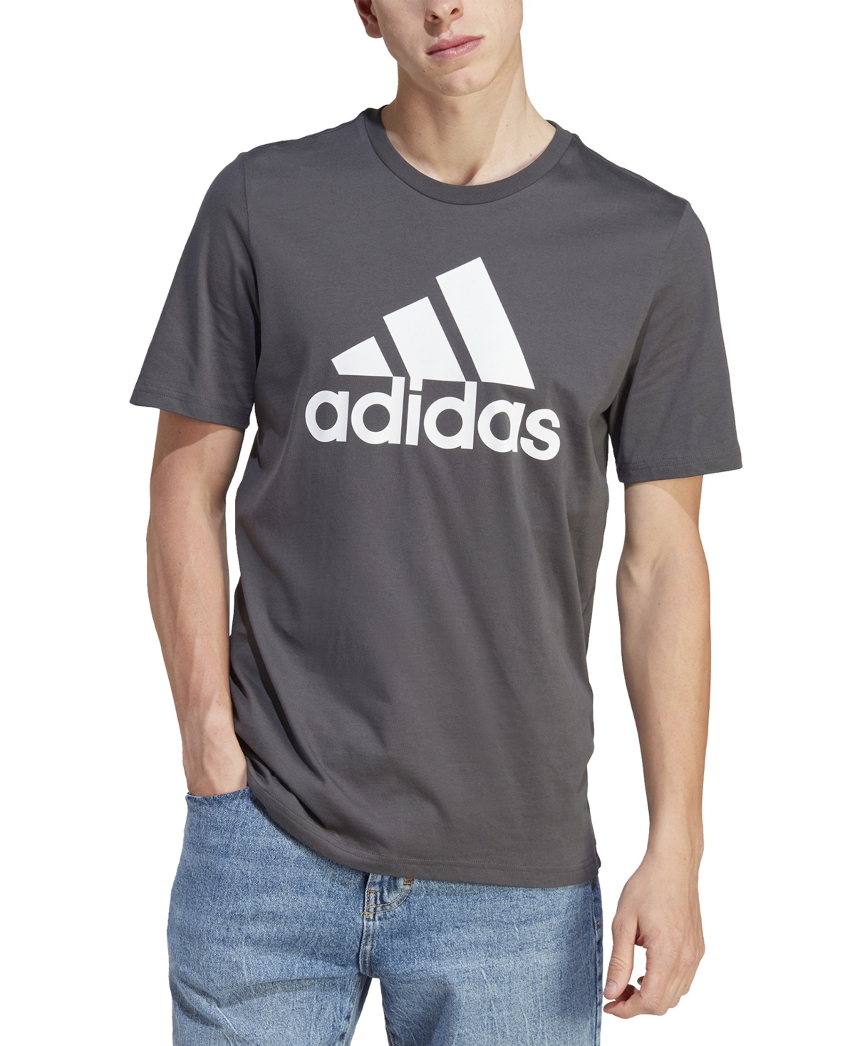 Shop Adidas Originals Men's Badge Of Sport Logo T-shirt In Dark Heather Grey
