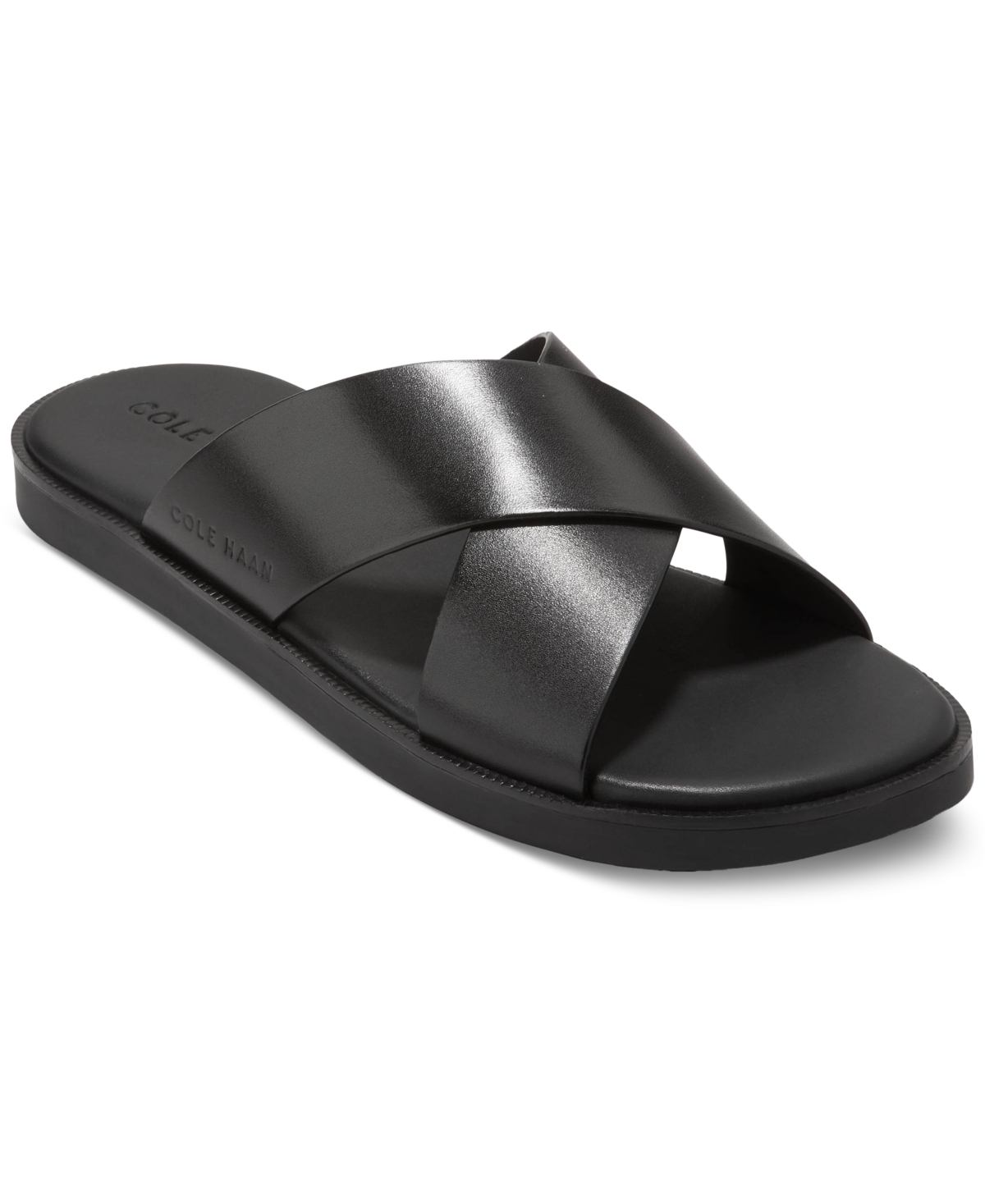 Shop Cole Haan Men's Nantucket Cross Strap Slip-on Slide Sandals In Black,black