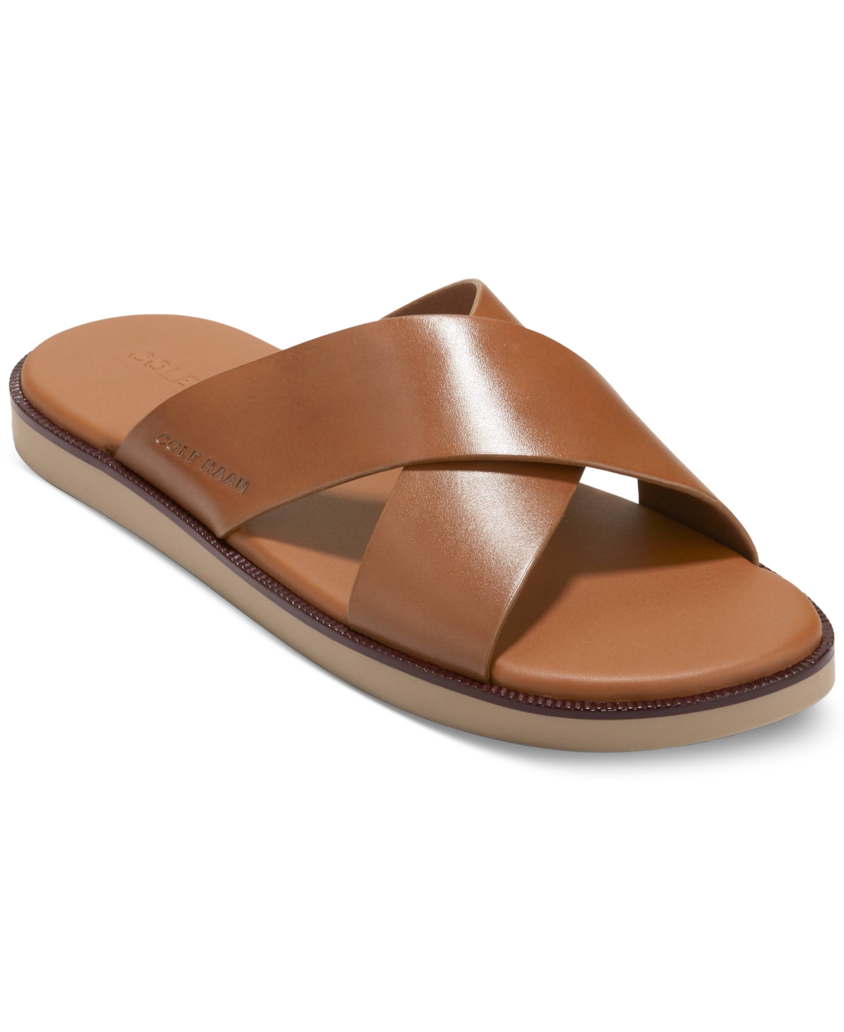 Shop Cole Haan Men's Nantucket Cross Strap Slip-on Slide Sandals In Ch British Tan,ch Dark Latte