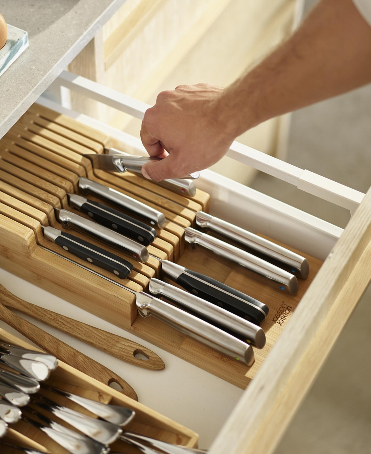 Joseph Joseph Drawerstore Large Bamboo 2-tier Knife Organizer In Beige
