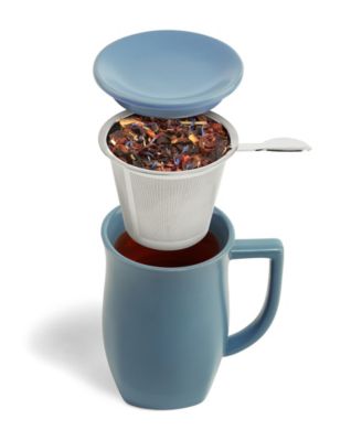 Fiore Stone Blue Teaware and Single Steeps Tea Bundle, 4 Piece