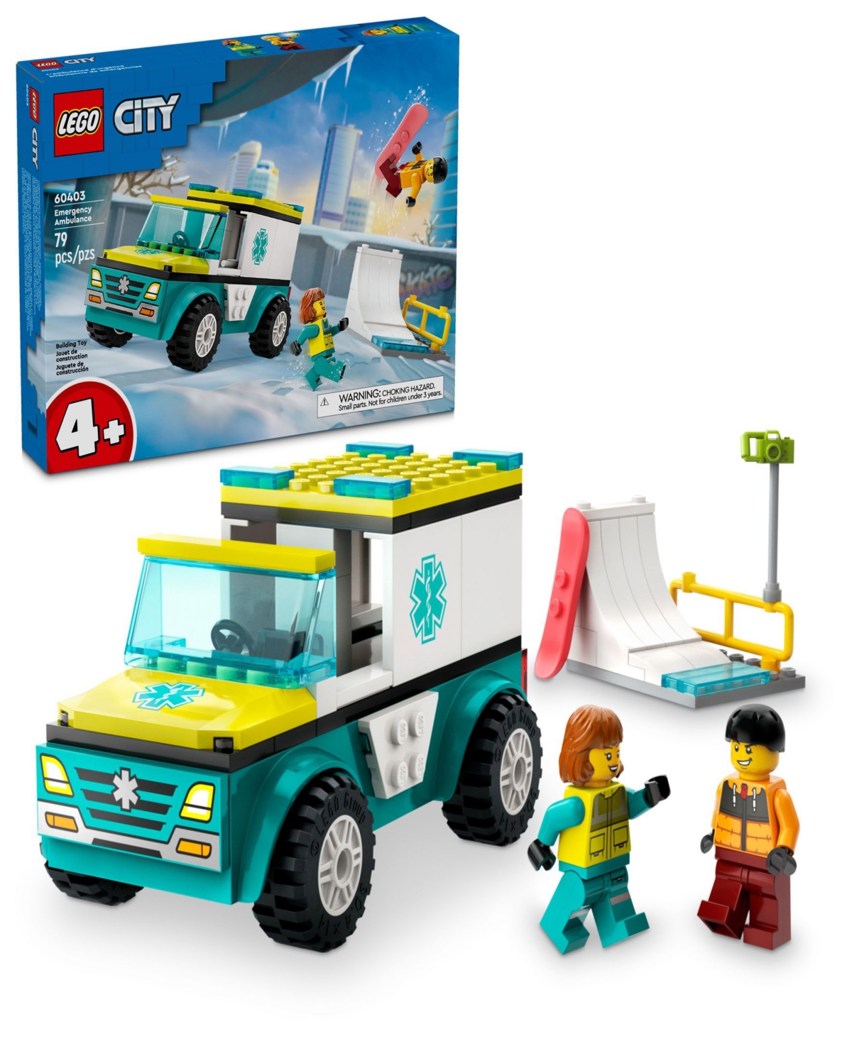Shop Lego City Emergency Ambulance And Snowboarder 60403, 79 Pieces In Multicolor