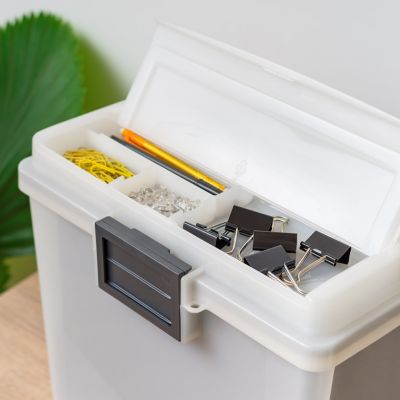 USA File Box WeatherPro Portable File Organizer Plastic File Box for Letter File w/ Organizer-Lid, Durable Lid and Seal w/ Secure Latching Buckles, Stackable and Nestable, Pearl 19 Qt. 1 Pack