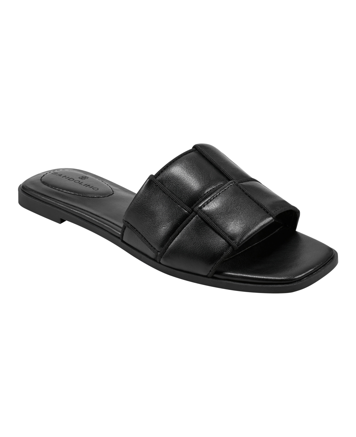 Bandolino Women's Vanelli Square Toe Casual Flat Sandals - Black - Faux Leather PU