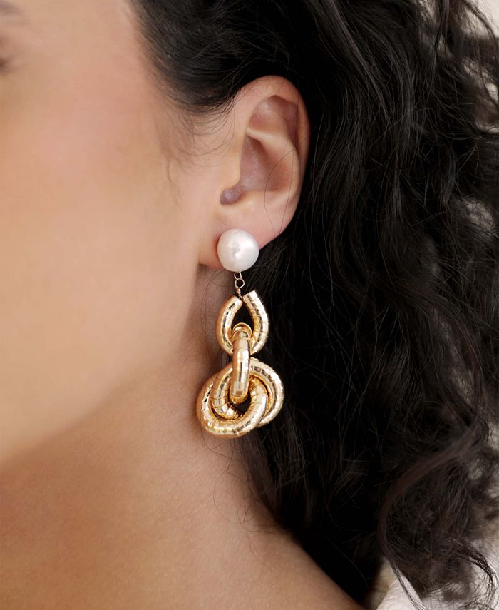Ancient Coin and Pearl Charm 18k Gold Plated Drop Earrings main image 0