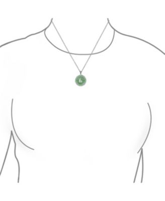 Asian Style Framed Circle Round Medallion Good Fortune Fu Character Chinese Symbol Dyed Green Jade Disc Pendant Necklace Sterling Silver