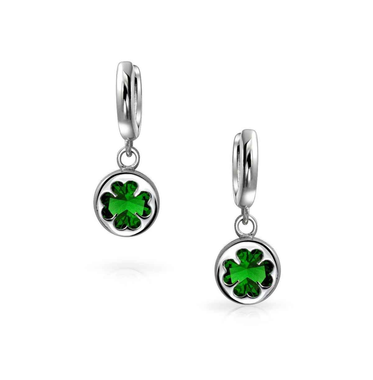 Bling Jewelry Luck of the Irish Celtic St Patrick's Day Shamrock Four Leaf EmeraldCz Clover Drop Dangle Earrings Graduation Sterling Silver Lev