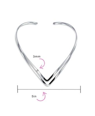 Basic Simple Double V Shape Geometric Collar Statement Necklace Silver Sterling