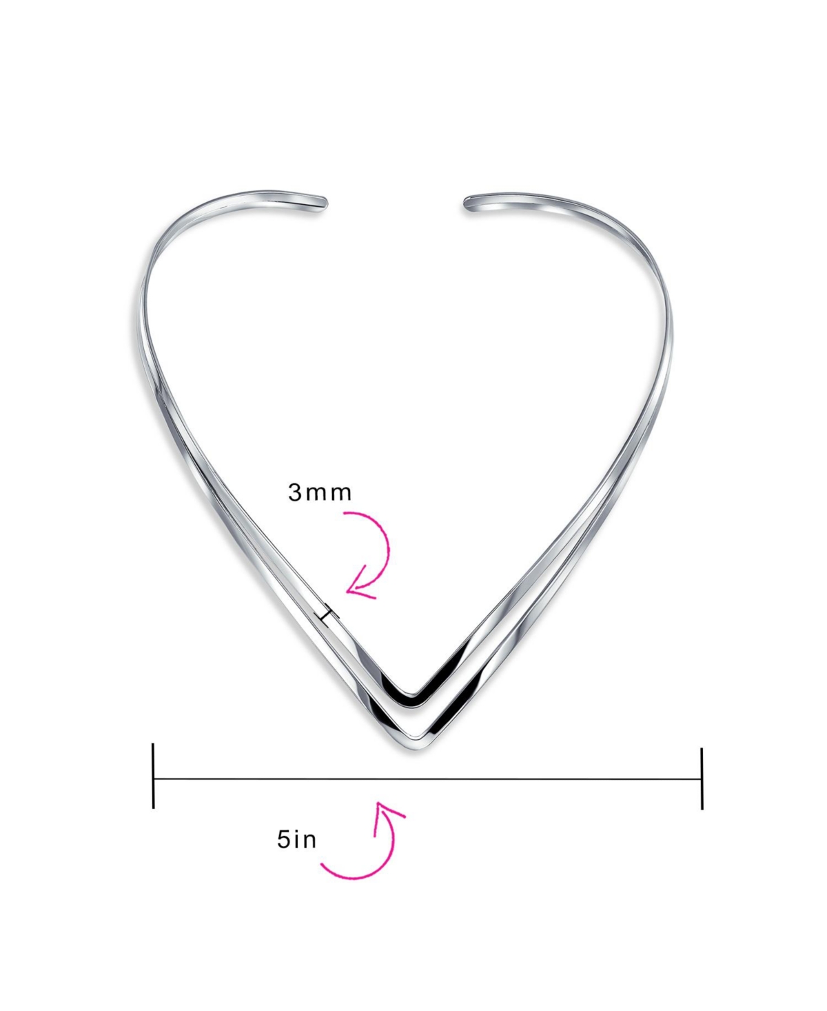 Bling Jewelry Basic Simple Double V Shape Geometric Collar Statement Necklace For WomenSterling - Silver