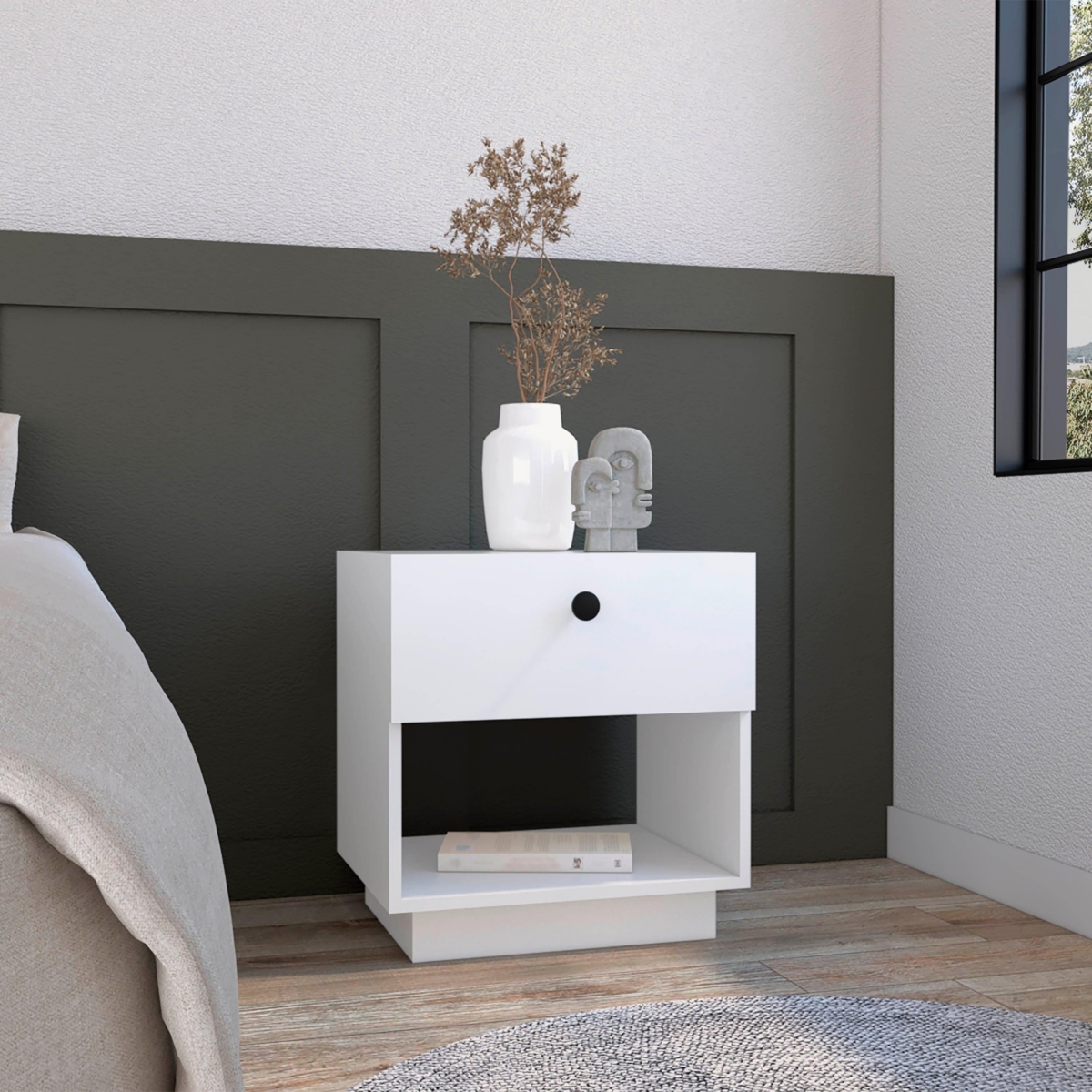 Depot E-shop Macon Single Drawer Nightstand with Open Storage Shelf