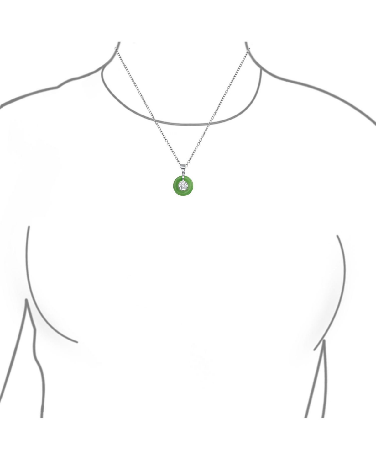 Bling Jewelry Circle Disc Round Donut Good Fortune Fu Character Chinese Symbol Dyed Green Natural Jade Disc Pendant Necklace For Women Sterling