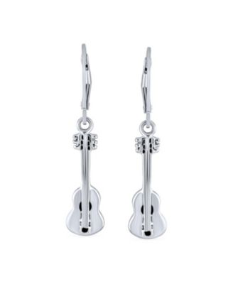 Musician Acoustic Guitar Rock Star Music Lover Instrument Lever back Dangle Earrings For Women .925 Sterling Silver