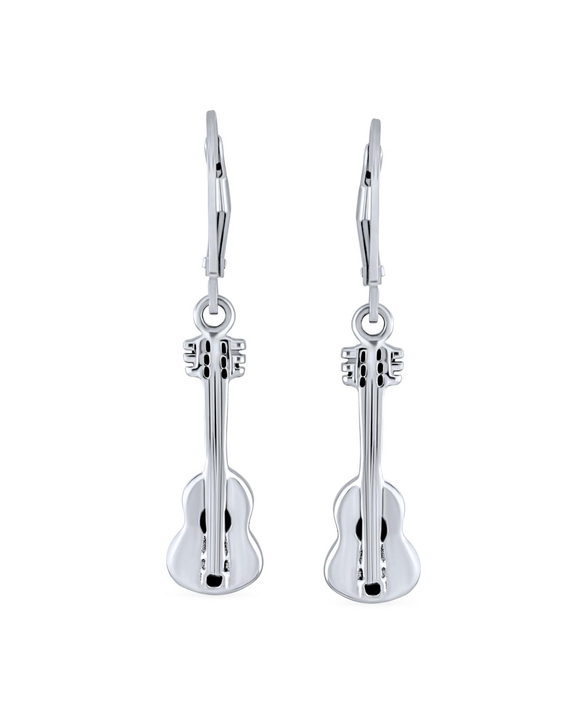 Musician Acoustic Guitar Rock Star Music Lover Instrument Lever back Dangle Earrings For Women .925 Sterling Silver