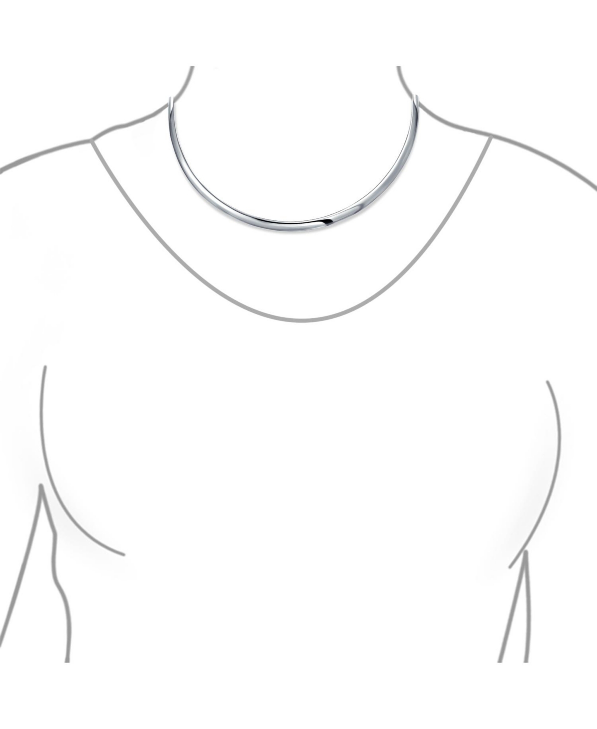 Bling Jewelry Basic Simple Thin Flat Slider Open Collar Contoured Statement Necklace For WomenSterling 4MM - Silver
