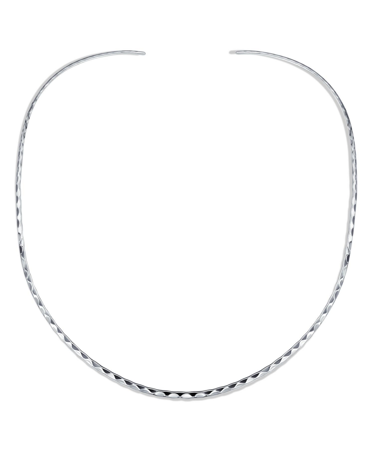 Simple Thin Boho Aged Hammered Choker Slider Collar Contoured Statement Necklace Women Silver Sterling 2MM - Silver