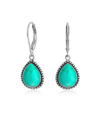 Sterling Silver Stabilized Turquoise Earrings with Pear Teardrop Dangle Sterling Silver Stabilized Turquoise Earrings with Pear Teardrop Dangle