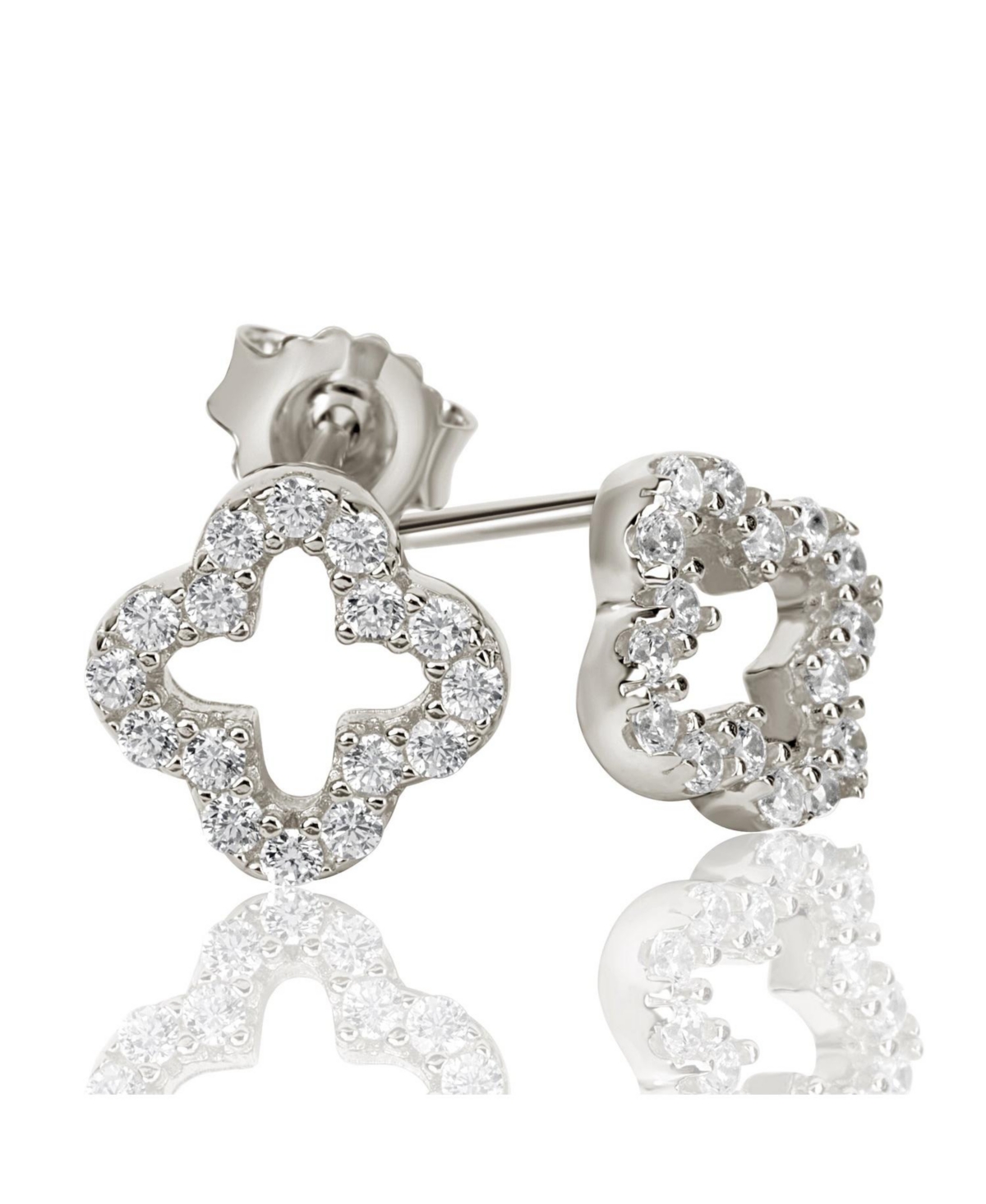 Suzy Levian Sterling Silver Cubic Zirconia Mini Clover Stud Earrings - Rose