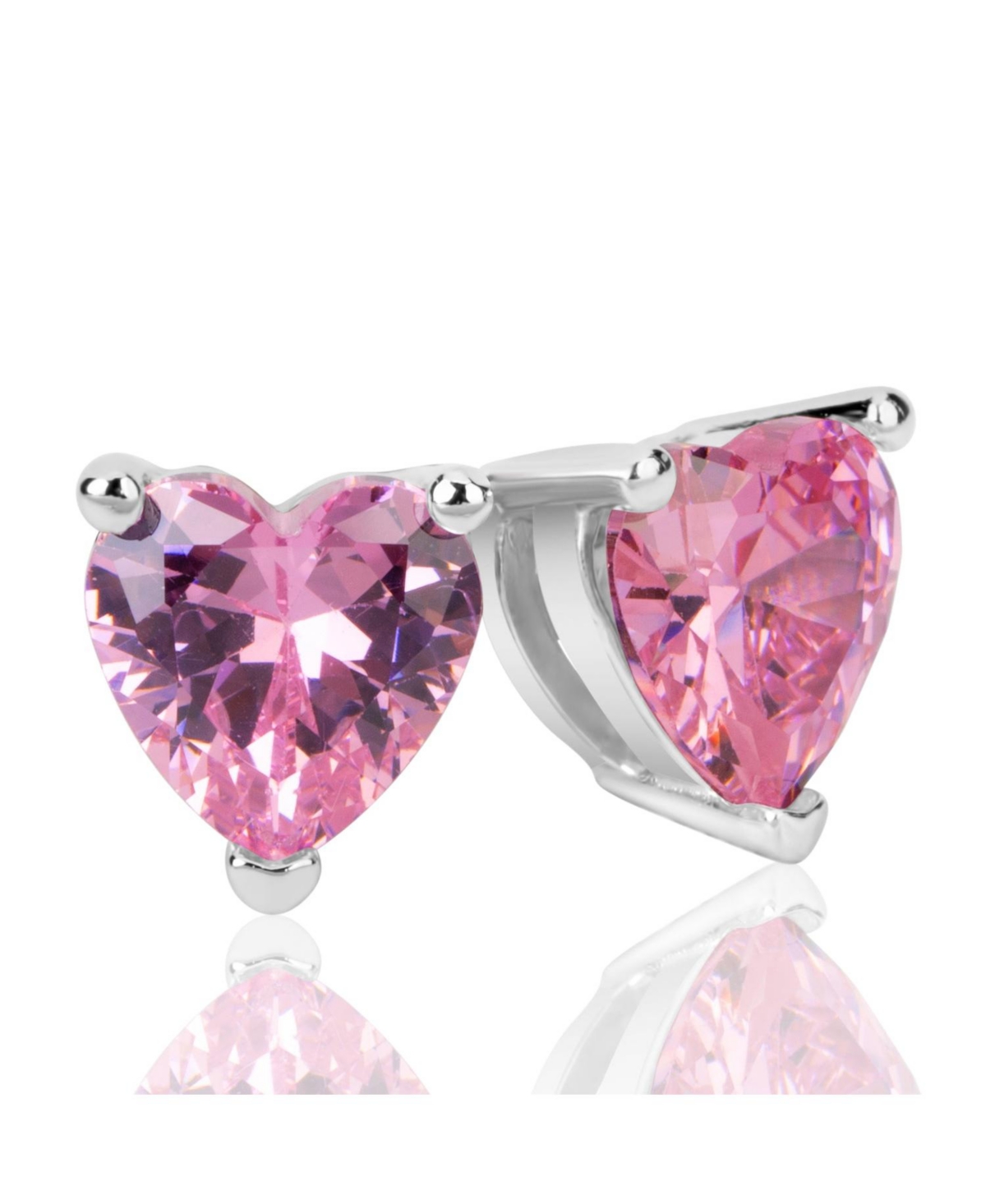 Suzy Levian Sterling Silver Cubic Zirconia Pink Heart-Cut Love Stud Earrings - Pink