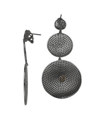 Suzy Levian Sterling Silver Cubic Zirconia Triple Large Circle Pave Disk Dangle Drop Earrings