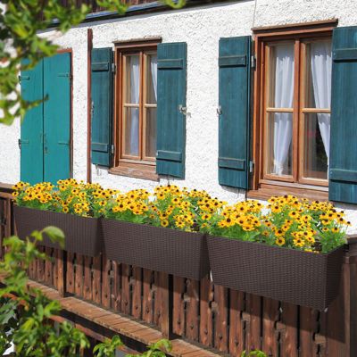 4-Pack Rectangle Self-Watering Planter Boxes for Deck Rail and Porch