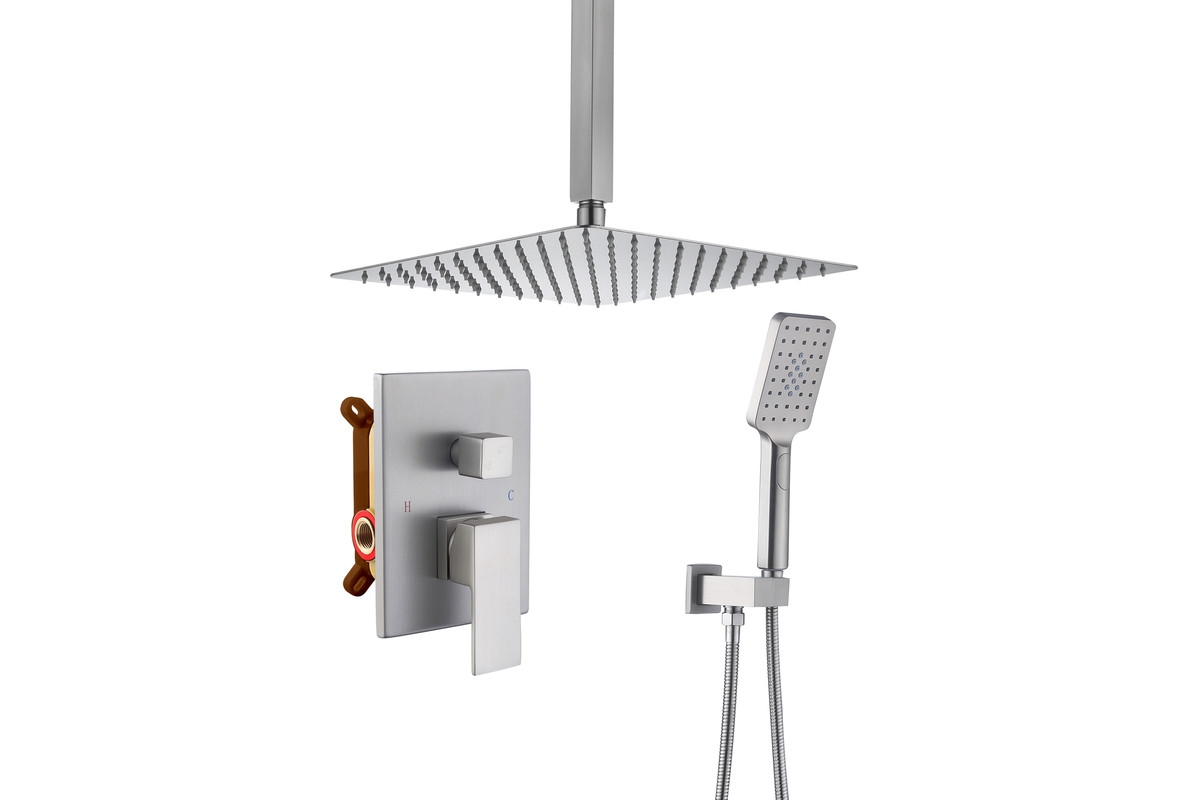 12" Inch Ceiling Mounted Shower System Set with Handheld Spray - Brushed gold