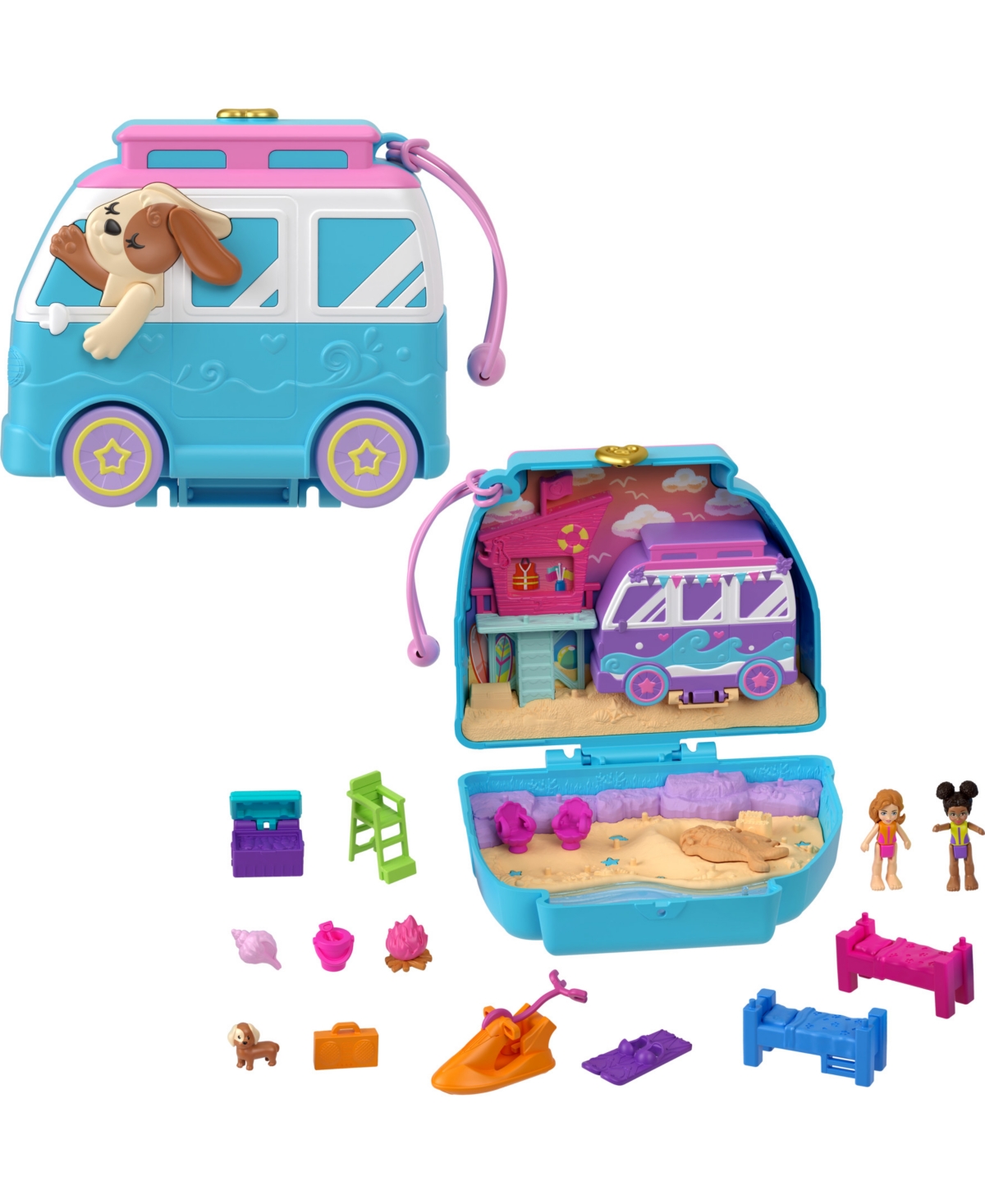 Polly Pocket Dolls and Playset, Travel Toys, Seaside Puppy Ride Compact