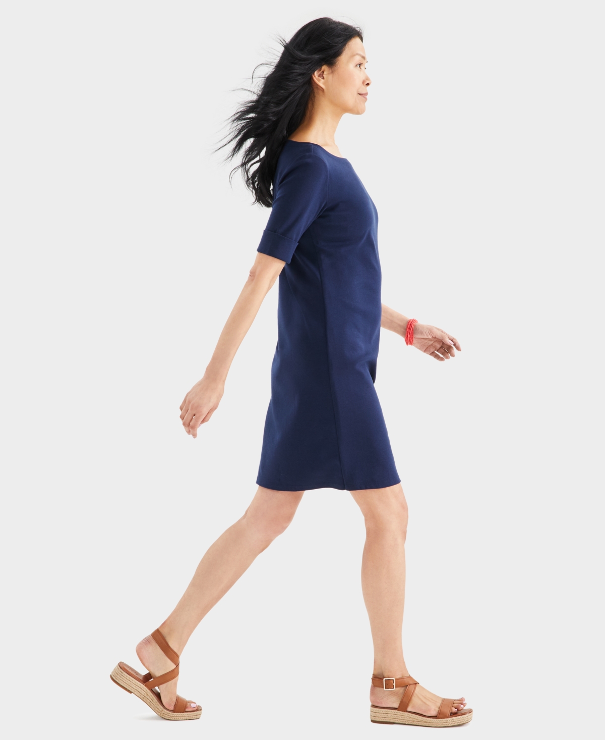 Style & Co Women's Cotton Boat-Neck Elbow-Sleeve Dress, Created for Macy's