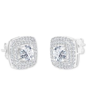 Gemstone & Lab-Grown White Sapphire (5/8 ct. t.w.) Square Halo Birthstone Stud Earrings in Sterling Silver