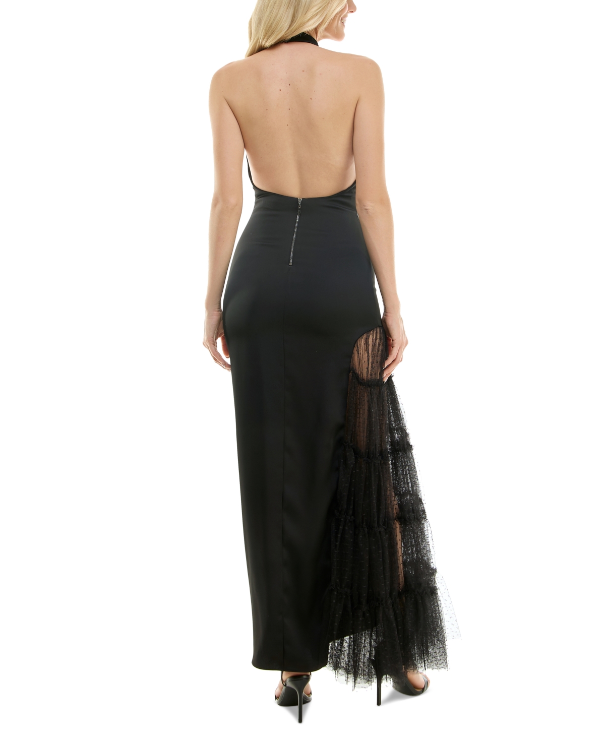 Shop Taylor Women's Lace-trim Halter Gown In Black