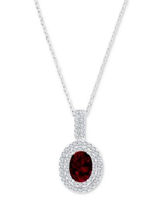 Amethyst (1-1/20 ct. t.w.) & Lab-Grown White Sapphire (1/2 ct. t.w.) Oval Halo Birthstone Pendant Necklace in Sterling Silver, 16" + 2" extender