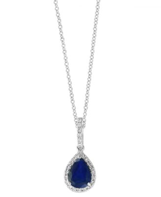 EFFY&reg; Sapphire (1 ct. t.w.) & Diamond (1/8 ct. t.w.) 18" Pendant Necklace in 14k White Gold
