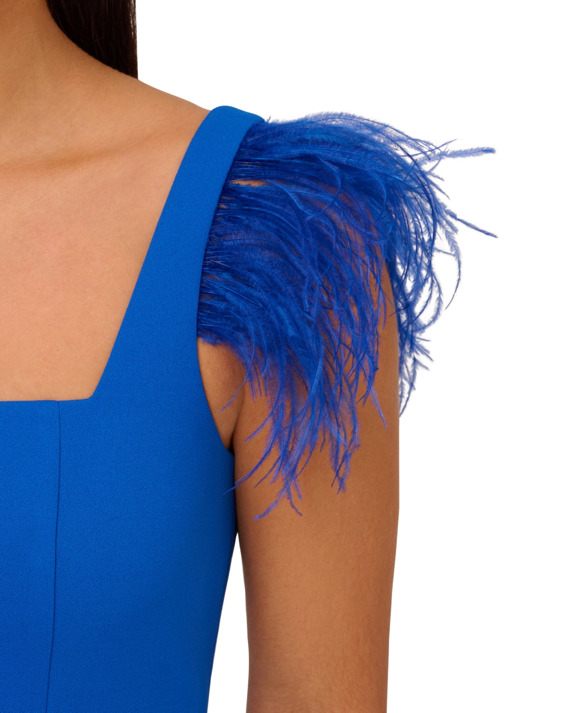 Shop Adrianna By Adrianna Papell Women's Feather-trim Sheath Dress In Dark Cobalt