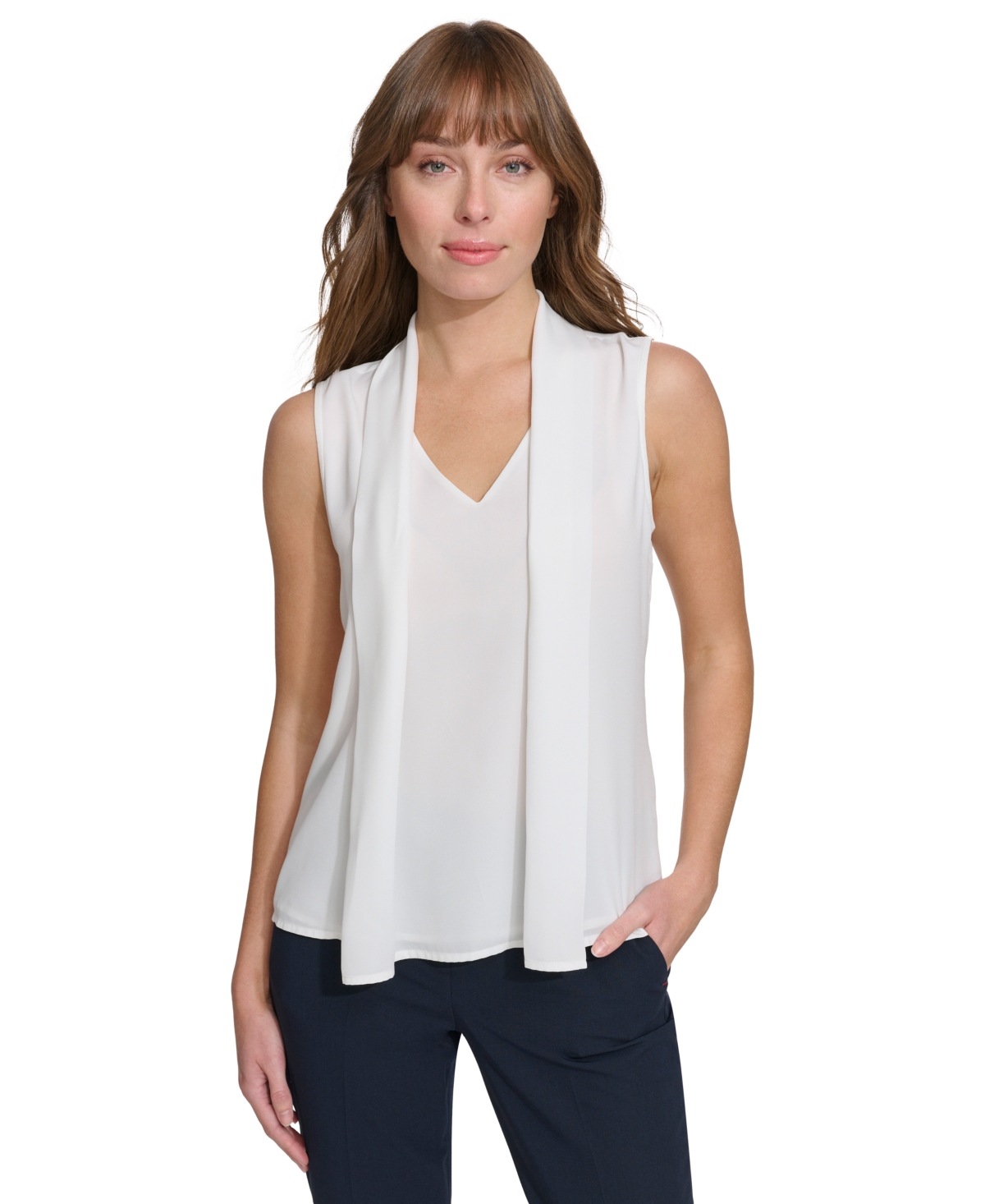 Shop Tommy Hilfiger Women's Scarf-overlay Sleeveless Top In Ivory