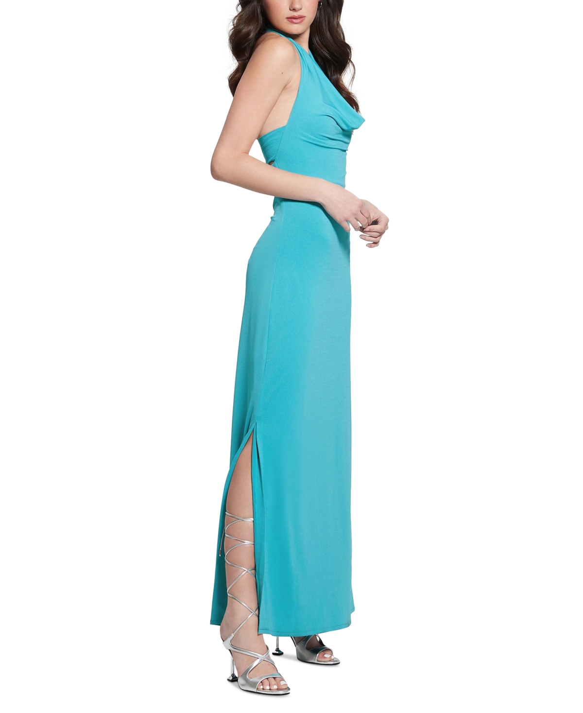 Shop Guess Women's Flavia Cowlneck Sleeveless Maxi Dress In Cyan Sea