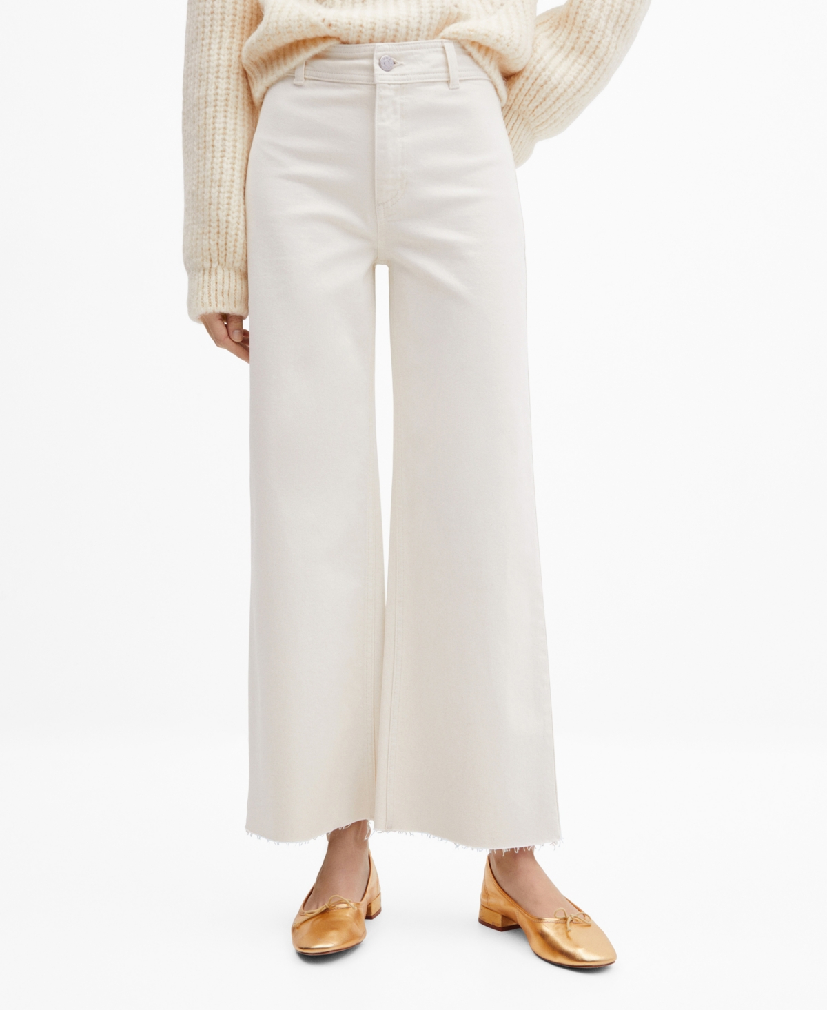 Shop Mango Women's High Waist Culotte Jeans In Off White