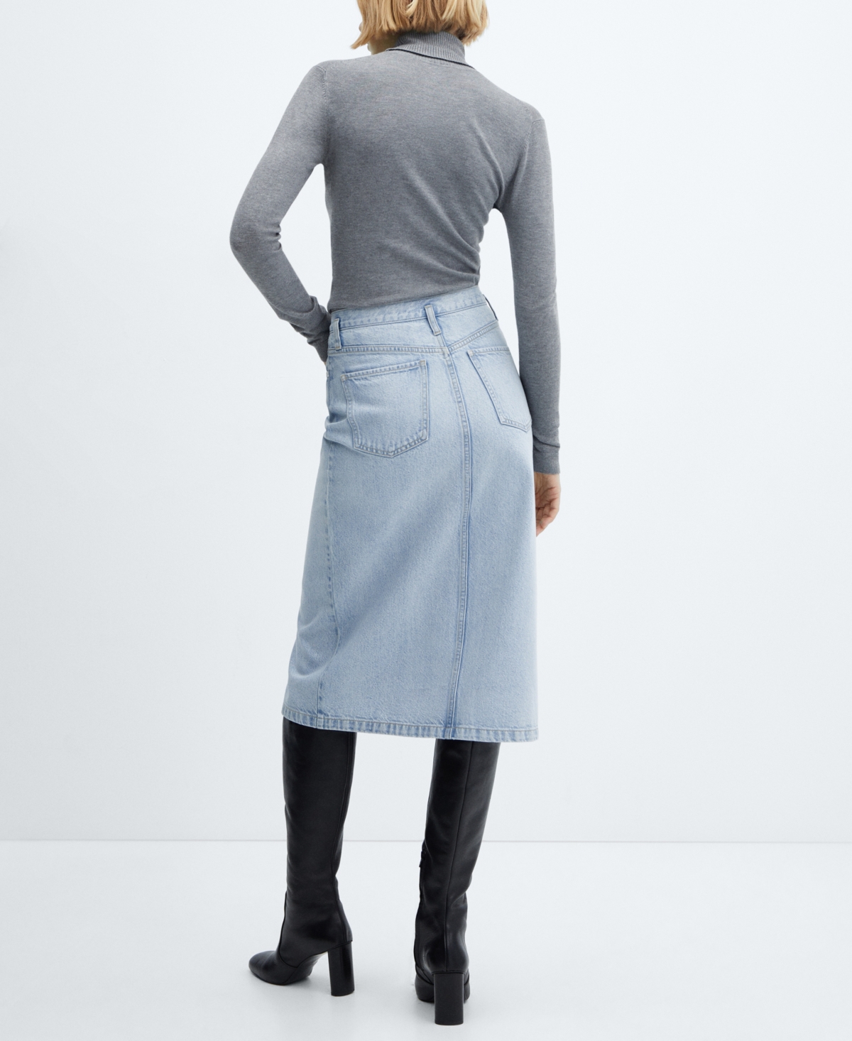 Shop Mango Women's Denim Midi-skirt In Light Blue