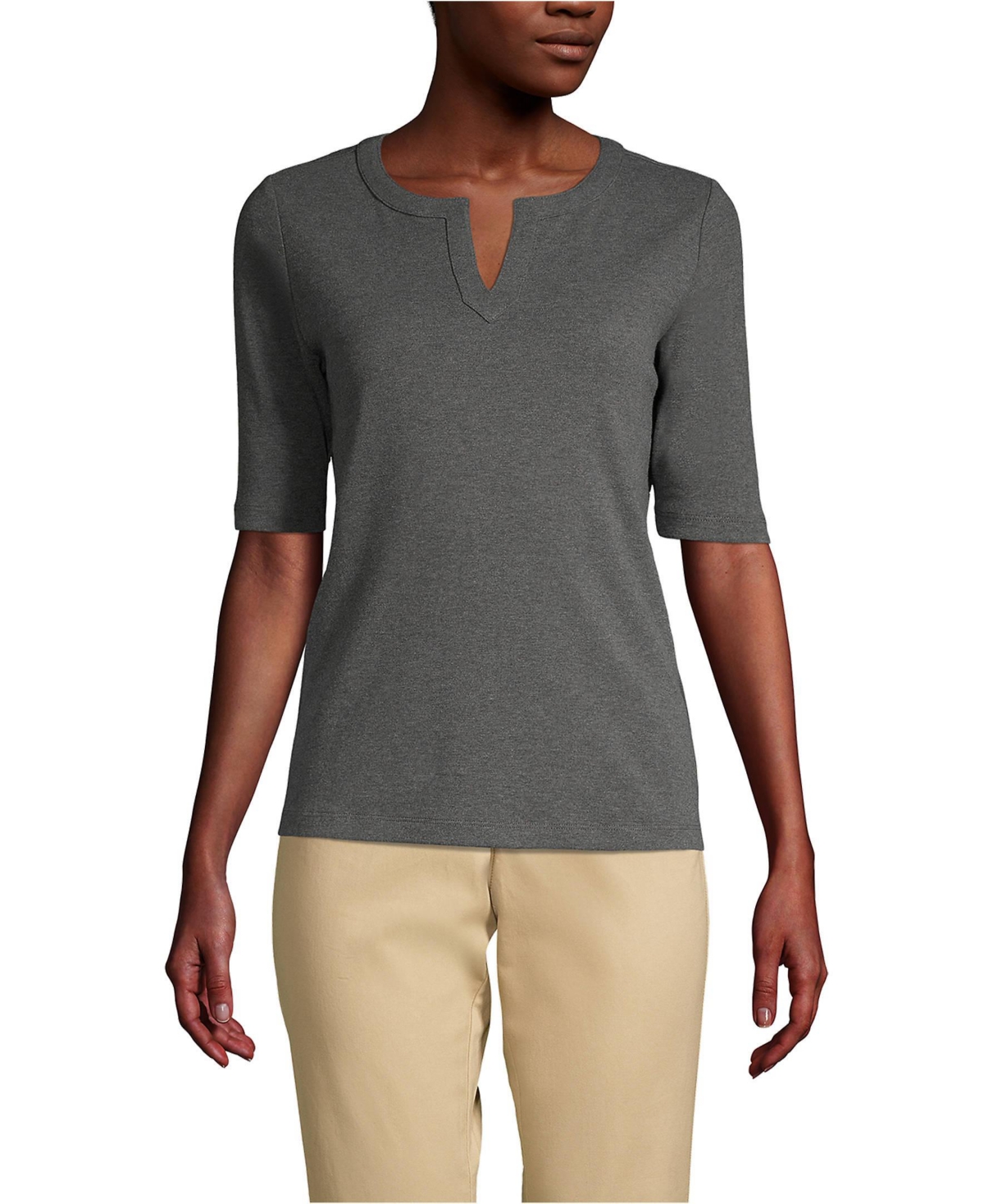 Lands' End Women's Cotton Polyester Modern Half Sleeve Splitneck
