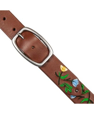 Embroidered Floral Leather Belt