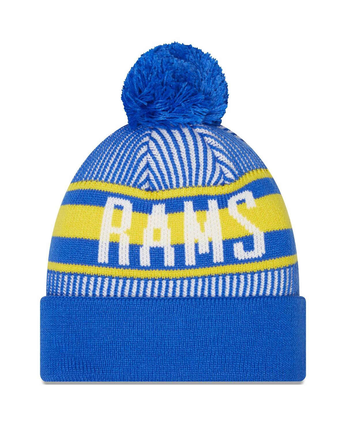 New Era Royal Los Angeles Rams Striped Cuffed Knit Hat With Pom In Royal