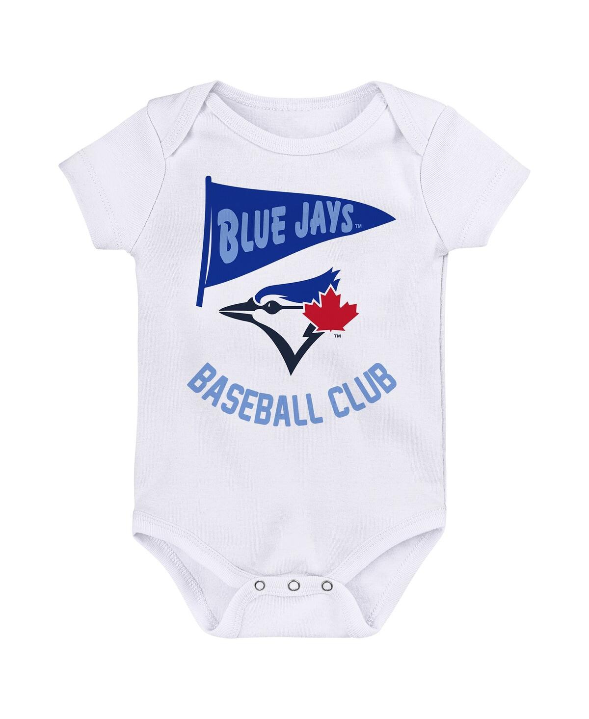 Shop Fanatics Baby Boys And Girls  Toronto Blue Jays Fan Pennant 3-pack Bodysuit Set In Light Blue,royal,white