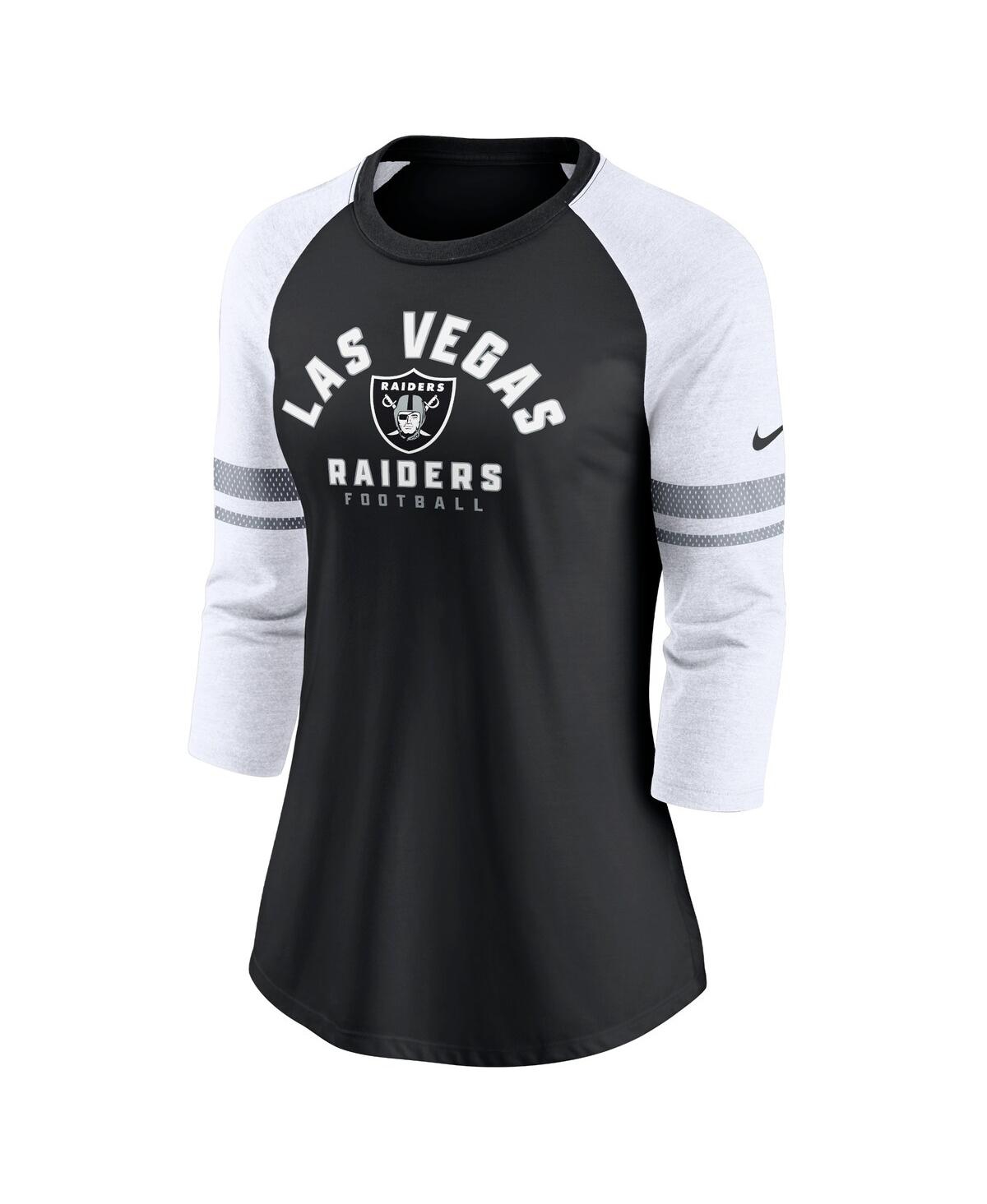 Shop Nike Women's  Black Las Vegas Raiders 3/4-sleeve Lightweight Raglan Fashion T-shirt