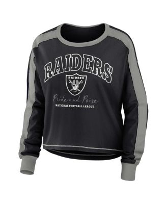 Women's Black, Silver Las Vegas Raiders Color Block Modest Crop Long Sleeve T-shirt